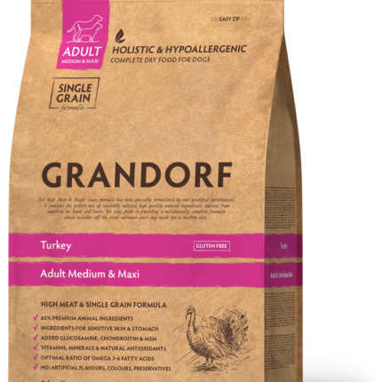 GRANDORF Adult Medium & Maxi sausā barība ar tītaru