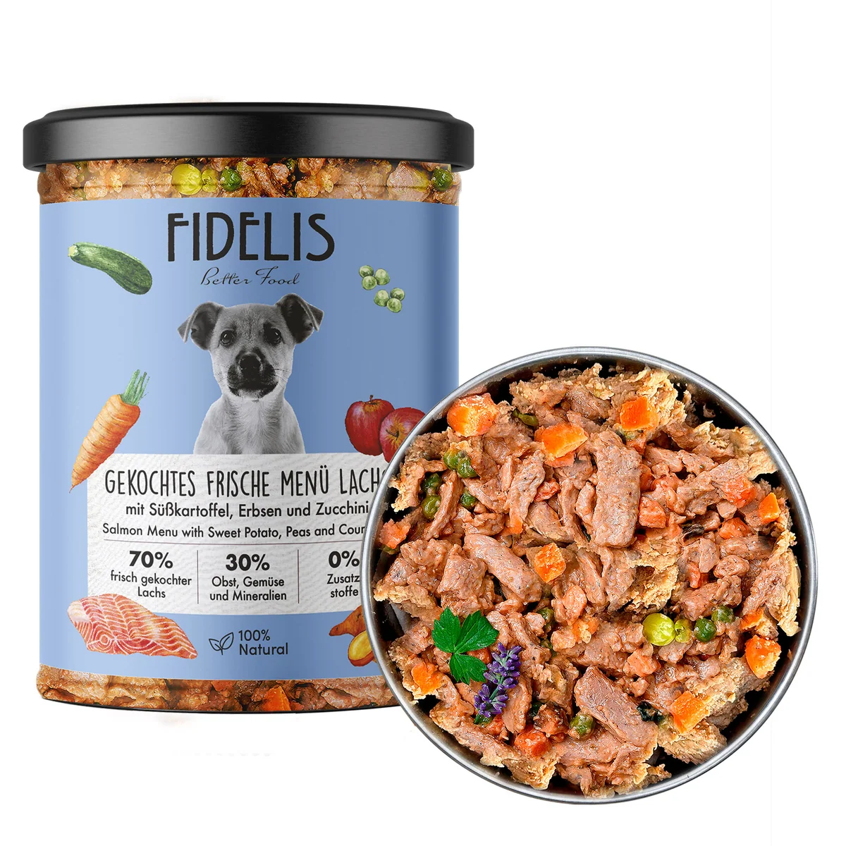 fm-lachs-01jpg-11503 Fidelis -Laša gaļa ar saldo kartupeli,zirnīšiem un cukini 400g - Image 1